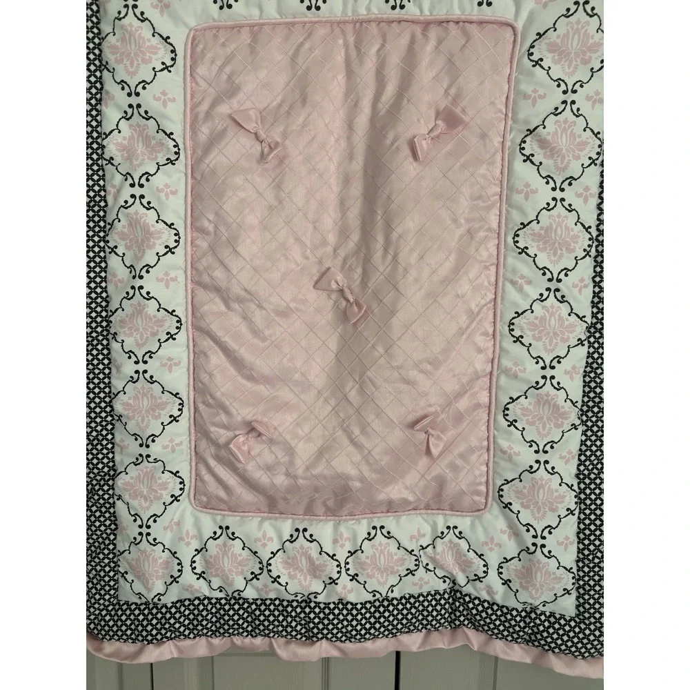 Lambs & Ivy Crib Blanket Comforter Baby Toddler Nursery Pink Black Paris Bow‎